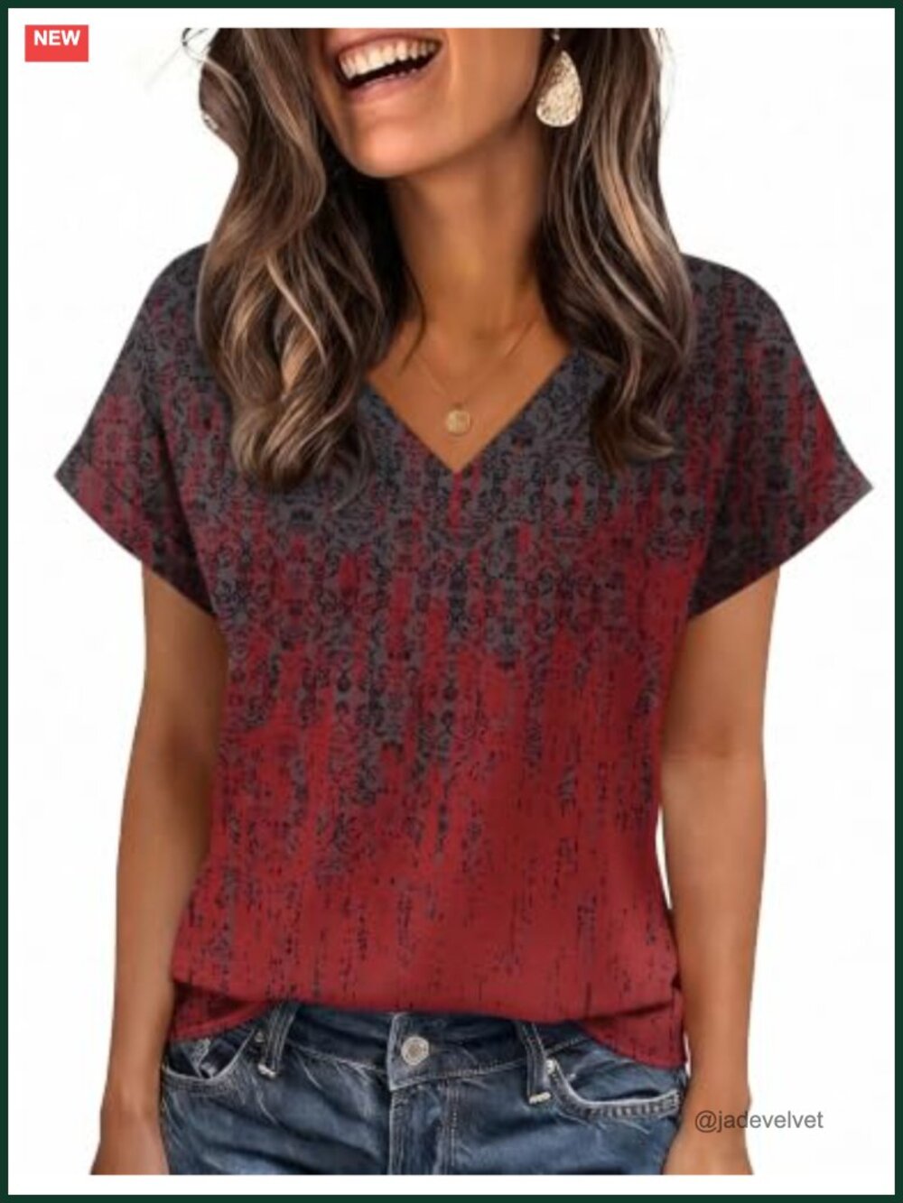 Women's Polyester Spandex V-Neck Short Sleeve Blouse